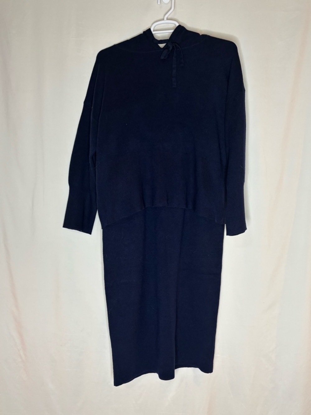 a new day Navy Long Sleeve Knit Top with Hood and Skirt-2 Piece Outfit